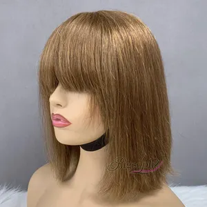 Drop Ship Double Drawn Cuticle Aligned Remy Hair Supplier,10Inch Chocolate Color 3*1 Closure Transparent Lace Bob Wigs Wholesale