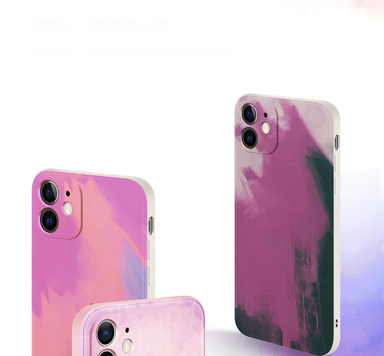 2021 Fashion design Liquid Silicone TPU Watercolor painting nice mobile phone case Back Cover for iPhone 12 11 silicone case