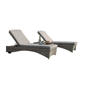 Vietnam Manufacturer Set of Two Adjustable Modern White Grey PE <b>Rattan</b> <b>Sun</b> <b>Loungers</b> with Adjustable Backrest, Removable Cushion - Product Image 6