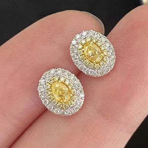 Xinfly Luxury Au750 18K White Gold 0.7ct Yellow Natural Real Diamond Oval <b>Stud</b> <b>Earrings</b> for Women <b>Fine</b> Jewelry - Product Image 1