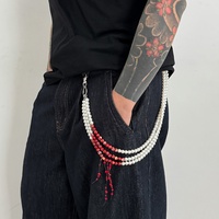 Chaîne de pantalon Hiphop à pampilles superposées avec perles rouges et perles d'imitation blanches, unisexe, pour la décoration de jeans streetwear gothique, bijoux de mode