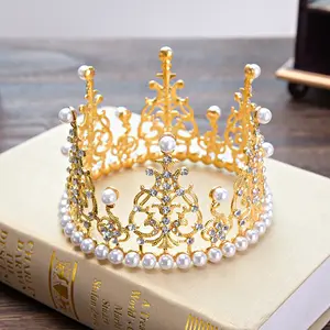 Hiasan atas kue mahkota Tiara kristal mutiara anak-anak ornamen rambut untuk pesta ulang tahun pernikahan kue dekorasi warna emas dan perak