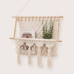 Nuova Borsa a Rete in Cotone Tessuta a Mano Stile Bohemien con Motivo a Quadri, Perline in Legno, Personalizzabile, per Bambole e Oggetti, con Nappe, Decorazione Murale di Halloween - Product Image 5