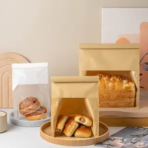 Kustom dicetak ramah lingkungan makanan roti roti Baguette roti kemasan kue Kraft roti Sandwich kemasan kantong kertas dengan jendela