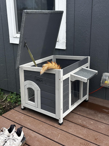 Maison chauffée pour chat d'extérieur, abri en bois résistant aux intempéries pour chats errants, enclos surélevé pour animaux de compagnie avec toit amovible et perchoir - Product Image 4