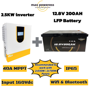 Max <span class=keywords><strong>Power</strong></span> 12.8V 200AH LiFePO4 Pin 2.5kW Stackable năng lượng mặt trời Inverter Kit 40A MPPT IP65 Wifi giám sát điện nhà sao lưu có thể - Product Image 2