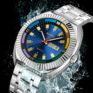 Montre-bracelet robuste avec bracelet en acier inoxydable massif durable, affichage clair de l'heure, de la date et du jour de la semaine, logo personnalisé. - Product Image 2