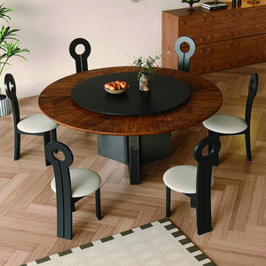 Mesa de comedor redonda de lujo moderna con bandeja giratoria estable, tapa de madera para el hogar, hoteles, apartamentos, restaurantes, villas para la cena - Product Image 6