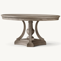 Table à manger en chêne américain de style RH, table ronde sur mesure fabriquée par des artisans, base étagée de luxe en bois noble