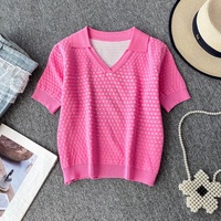 Haut court pour femme style coréen avec ourlet ajouré et col rond - Ensemble polyvalent de débardeur en maille pour l'été