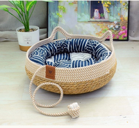 Nid pour chat en bambou tressé, avec jouet intégré en forme de balle, coussin portable, adapté à toutes les saisons, nid tressé pour chat et chien