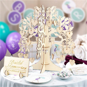 Nuevo árbol de madera en forma de corazón, <span class=keywords><strong>libro</strong></span> de invitados de boda, Árbol de los deseos para decoración de mesa de fiesta de boda - Product Image 6