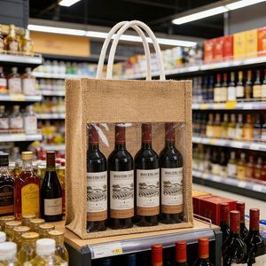 Window Wine Custom Linen for Wedding Favors Jute Handheld Tote Burlap Gift Bag - Product Image 3