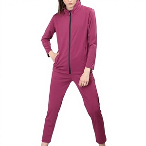 <b>Women's</b> Solid Magenta Tracksuit Set Long Sleeve Zip Up <b>Jacket</b> Stand Collar Ankle Length Pants - Product Image 1