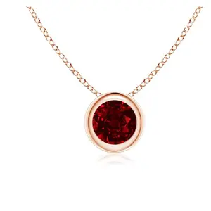 Simple Jewelry Bezel Set Round Red Garnet Sterling Silver Solitaire Birthstone Pendant Necklace