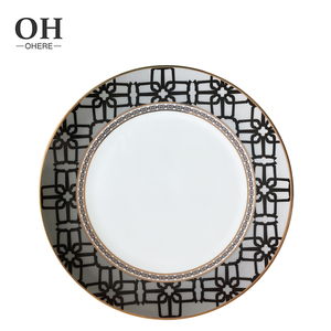 Shanxi Ouhe assiette en céramique de couleur noir et blanc classique Usine en gros assiette de présentation de mariage de luxe ensemble de vaisselle de banquet - Product Image 3