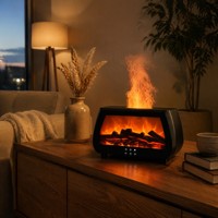 Diffuseur d'arômes à effet de flamme, ultrasonique, 200 ml, humidificateur d'air avec lumière de flamme, télécommande, type-C, pour table, maison, chambre