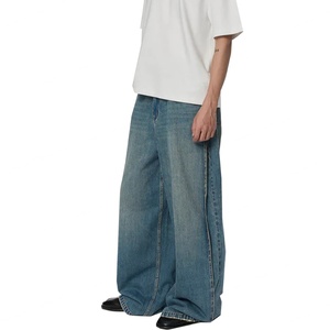 Wholesale Fashion Oversized Denim Pants <b>Men</b> High Street Baggy <b>Jeans</b> Wash Blue Korean Style Embroidered Loose Pocket Hole - Product Image 6