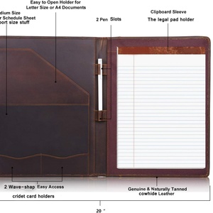 Boshiho Premium Stylish <b>A4</b> File <b>Folder</b> Cover Crazy Horse Genuine <b>Leather</b> Legal Pad Padfolio Binder Portfolio <b>Folder</b> - Product Image 2