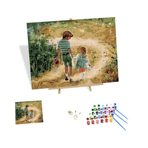 Figure série peinture par numéros bricolage peint à la main frère et soeur dans la route de campagne sur toile peinture par numéros
