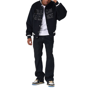 جاكيت بيسبول رجالي عالي الجودة من القطن الثقيل مع تطريز وحواف مضلعة وأكمام جلدية - Product Image 2