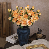 Betterlove Simulation 3 Roses Françaises Haut de Gamme en Tissu de Soie à Bords Brûlés Couleur Automne Rétro Fleur Artificielle pour Mariage et Extérieur