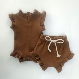 Bebé recién <span class=keywords><strong>nacido</strong></span> verano algodón infantil hoja de loto <span class=keywords><strong>pantalones</strong></span> mameluco conjunto ropa de bebé conjunto Top + pantalón - Product Image 6