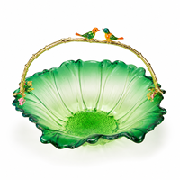 Corbeille à fruits décorative en verre en forme de fleur avec poignée dorée et ornement oiseau pour la décoration intérieure