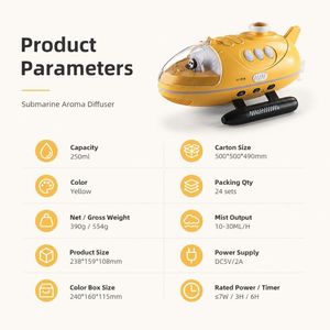 Humidificador Submarino Amarillo con Luz LED, Difusor de Aroma, Humidificador Decorativo de Escritorio para Dormitorio o Cuarto de Niños - Product Image 6