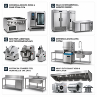 Ensemble complet d'équipement de cuisine centralisée pour hôtel de 280 m², table de travail, cuisinière, congélateur, 5 plateaux, CE NSF, acier inoxydable 304