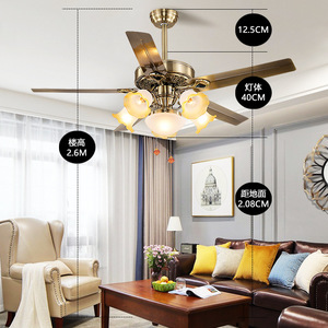 European Style Ceiling Fan Light With Led Bulbs For Living Room And Study 220V Fixed Blade Fan Light Glass Lampshade - Product Image 2