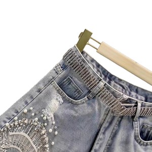 Nuevos shorts <span class=keywords><strong>de</strong></span> mezclilla para <span class=keywords><strong>mujer</strong></span>, estilo europeo, <span class=keywords><strong>de</strong></span> cintura alta, con cuentas, lentejuelas y flecos, efecto desgastado, colección verano 2026 - Product Image 5
