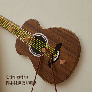 Wood Guitar Shape Wall <b>Hooks</b> Coat Rack Natural Wood Color Three Or More <b>Hooks</b> For Clothes Behind Doors On Walls - Product Image 4