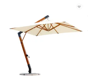 Ristorante in alluminio di alta qualità per esterni in legno con ombrellone impermeabile a sbalzo da giardino, patio da spiaggia, ombrellone da sole