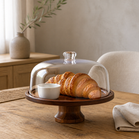 Présentoir à Gâteaux en Bois Écologique avec Cloche en Verre Transparent, Support Moderne pour Desserts, Compatible Lave-Vaisselle, Idéal pour la Maison et la Boulangerie (Vente en Gros)