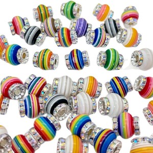 Perles d'espacement pour la fabrication de porte-clés et de stylos faits main, en acrylique couleur bonbon à grand trou, avec placage or 18 carats et accents de strass, connecteur - Product Image 6