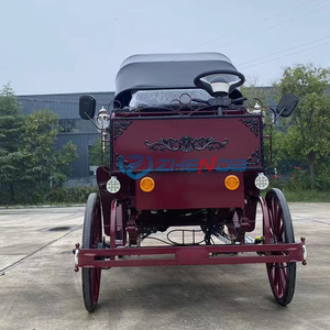 Calèche royale de mariage avec 4 roues en acier, pneus en caoutchouc massif, 4-6 places, calèche de tourisme de luxe rouge à toit couvert - Product Image 4