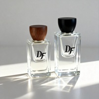 Botol Parfum Kaca Mewah Grosir 30ml 50ml Bentuk Kotak Bening Alas Tebal Kualitas Tinggi Custom Dengan Tutup Kayu