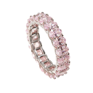 Anello di Lusso in Argento 925 per Donna, Placcato in Oro Bianco 18K, Completamente Tempestato di Diamanti Rosa ad Alto Contenuto di Carbonio, Gioielli per Matrimonio e Feste - Product Image 4