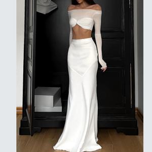 Ensemble deux pièces personnalisé de haute qualité pour femme : chemise légère à manches longues et jupe longue plissée – Collection été - Product Image 2