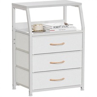 Table de chevet en bois blanc avec 3 tiroirs en tissu et étagère ouverte à 2 niveaux, disponible en OEM/ODM, idéale pour dortoir, chambre et salon