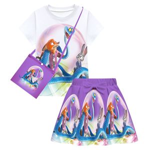 Ensemble de trois pièces pour filles, jupe plissée à manches courtes, sac, mode cosplay, ville des animaux fouillis - Product Image 5