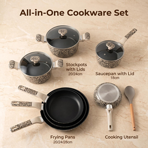 Ensemble de casseroles et poêles antiadhésives en alliage d'aluminium 9 pièces, compatibles induction, poignée en bakélite, pour hôtels et restaurants, vente en gros - Product Image 6