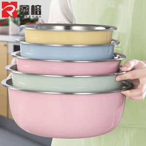 Juego de 5 tazones de acero inoxidable coloridos y gruesos con escurridor para uso en cocina, preparación de sopa, fideos y lavado de verduras. - Product Image 3