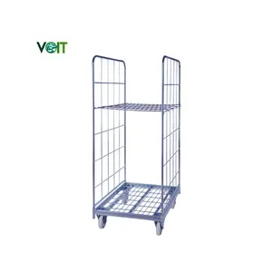 Customized Easy Assemble Logistic Laundry Folded Metal Wire Trolley Roll Container