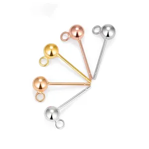 Connector 925 pure silver ear pin DIY manual needle accessories round bead earrings gold-plated manufacturers wholesale Jewelry