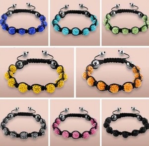 Bling Bijoux Tissé À La Main Réglable En Nylon Cordon Argile Perle 10mm Pave Sparkle Strass Boule Bracelet pour Femme - Product Image 6