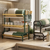 Égouttoir à vaisselle double niveau en bambou, moderne et sur pied, avec support pour baguettes et planche à découper, pour rangement de cuisine