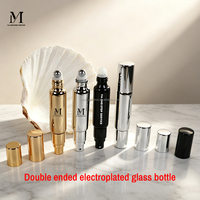 Flacon en verre doré et argenté de luxe de 10 ml, vide, portable, pour huile essentielle ou sérum, avec bille en acier et pulvérisateur en aluminium