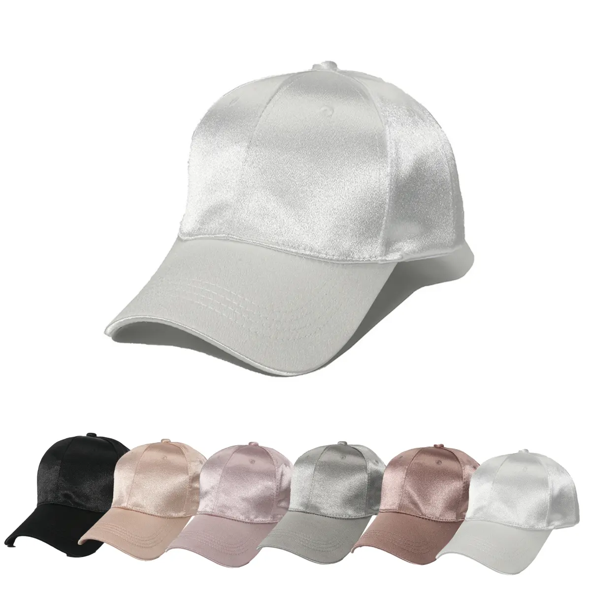 2024 Spring Polyester Sunshade Plain Color Cap Soft Touch Satin Baseball Hat Custom Silk Satin Baseball Cap Hat for Women